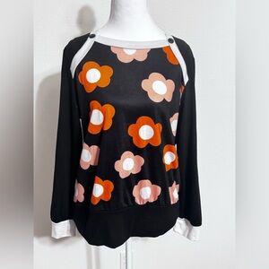 MISSLOOK Black and Orange Floral Long Sleeve Top